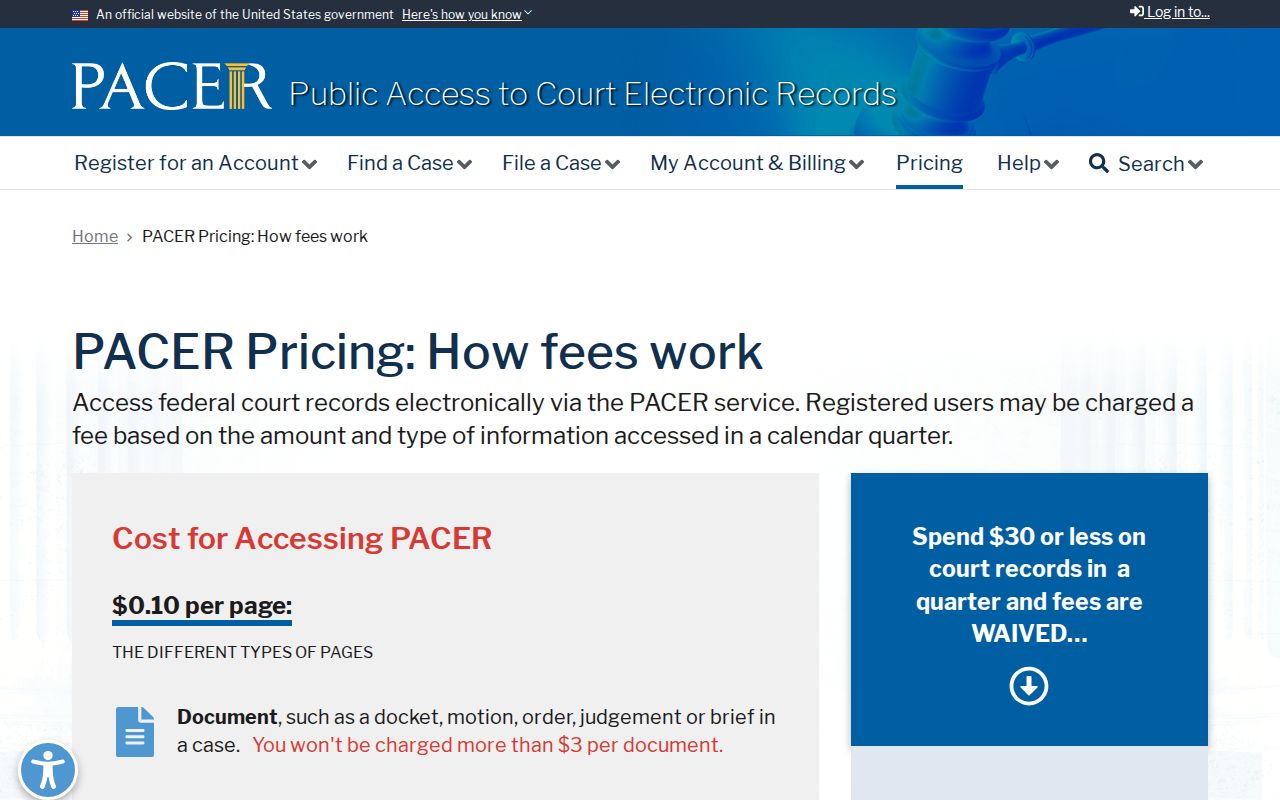 Lamb County case lookup PACER federal record pricing