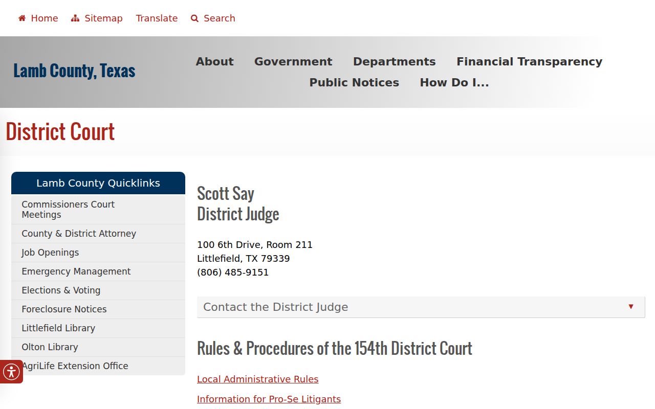 Lamb County court docket 154th District Court resources