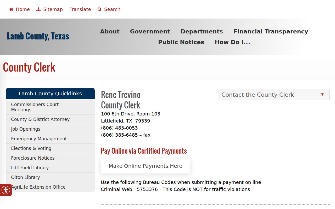 Lamb County court docket County Clerk records page